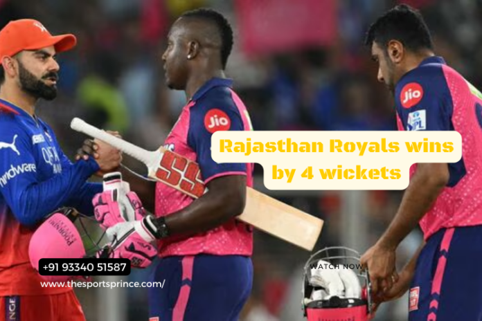 Rajasthan Royals players celebrate their victory over Royal Challengers Bangalore in IPL 2024 Eliminator, securing their spot in Qualifier-2.